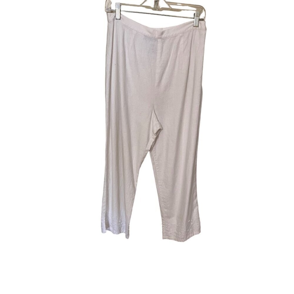 Sag Harbor Womens Linen Blend White Cropped Pants Size‎ 14 Beachy Boho Lagenlook